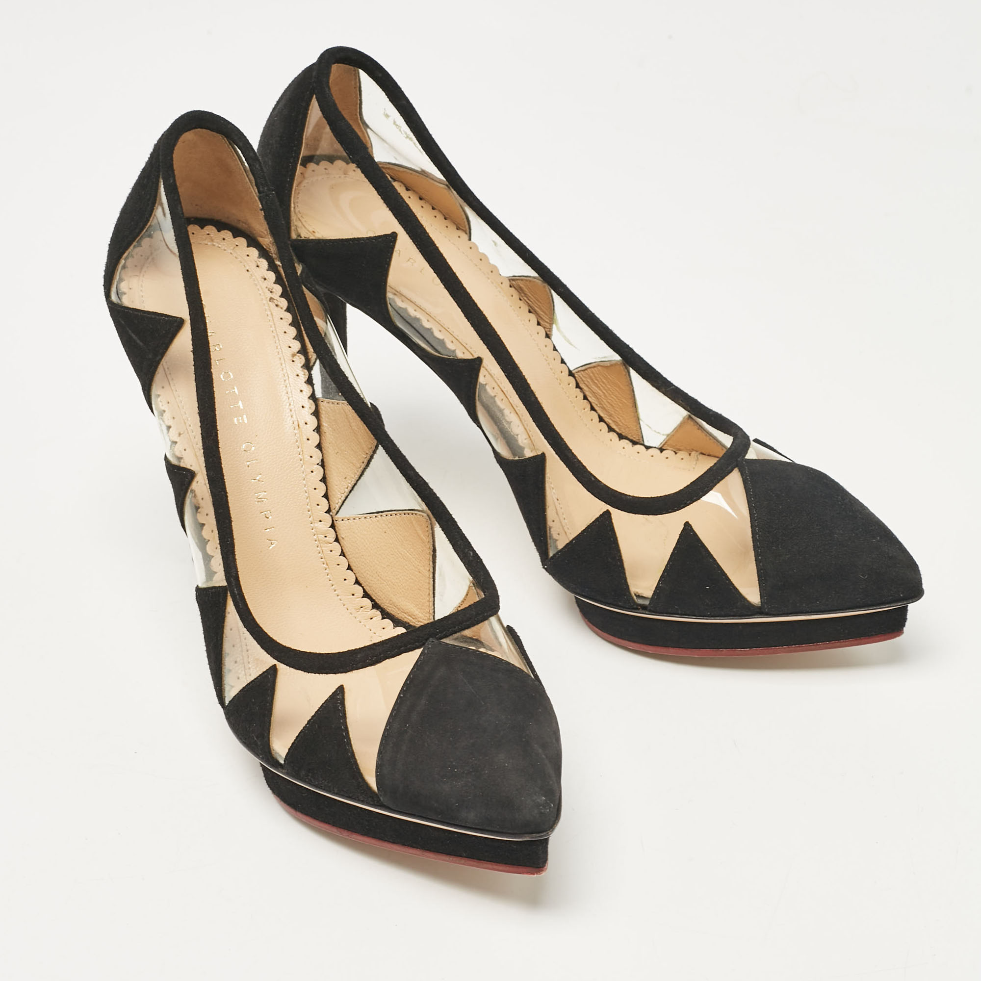 Charlotte Olympia Black PVC And Suede Platform Pumps Size 37.5