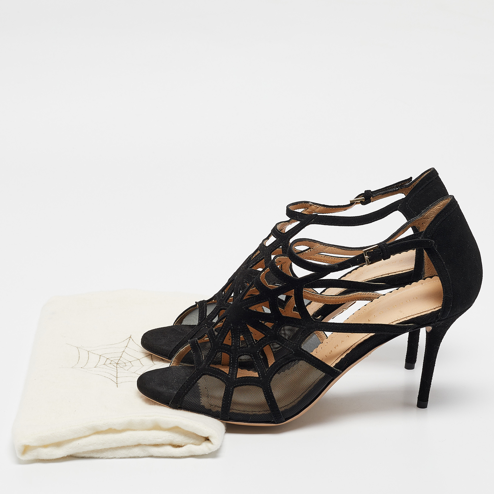 Charlotte Olympia Black Cutout Suede And Mesh Lotte Sandals Size 39