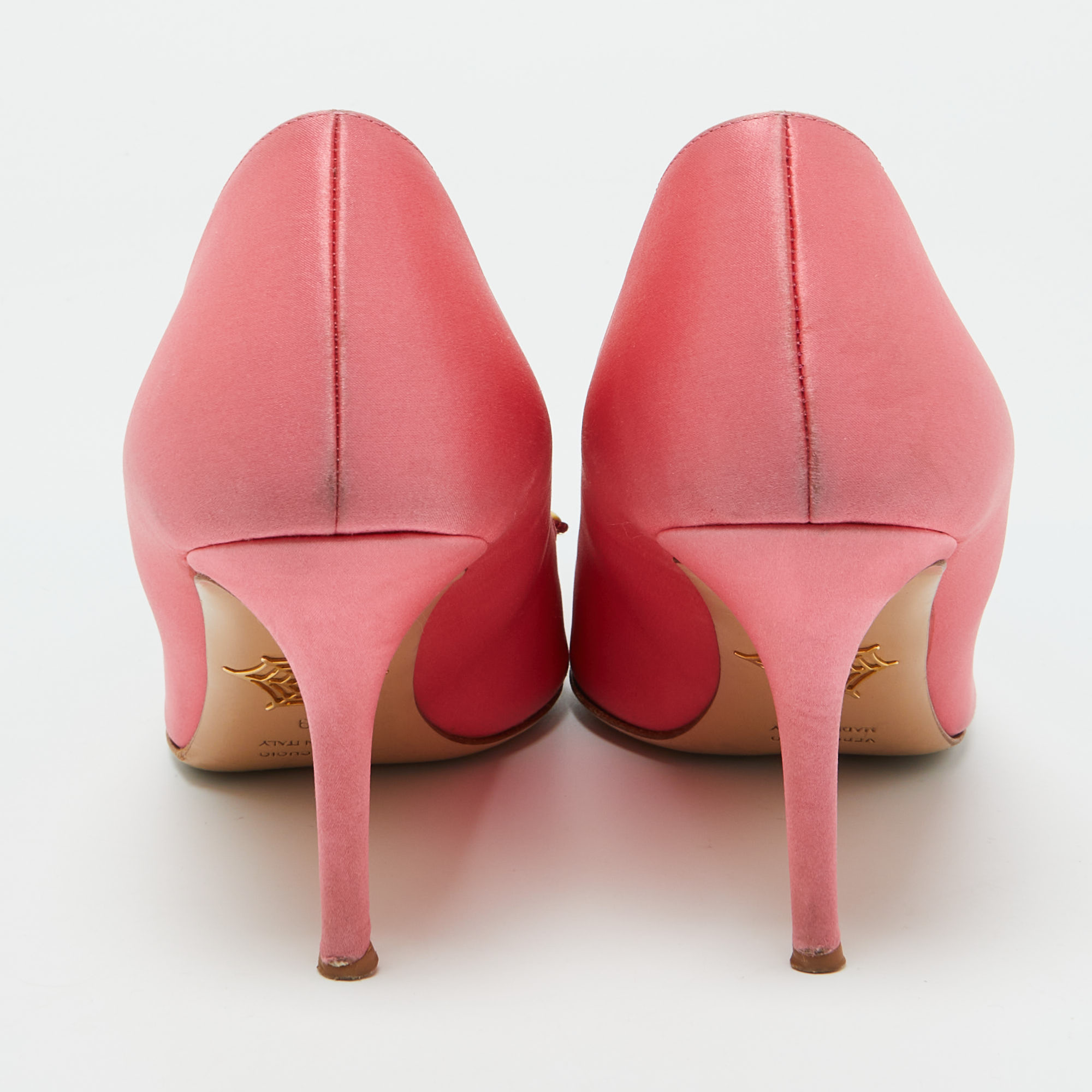 Charlotte Olympia Pink Satin Flower Detail Pointed Toe Pumps Size 39