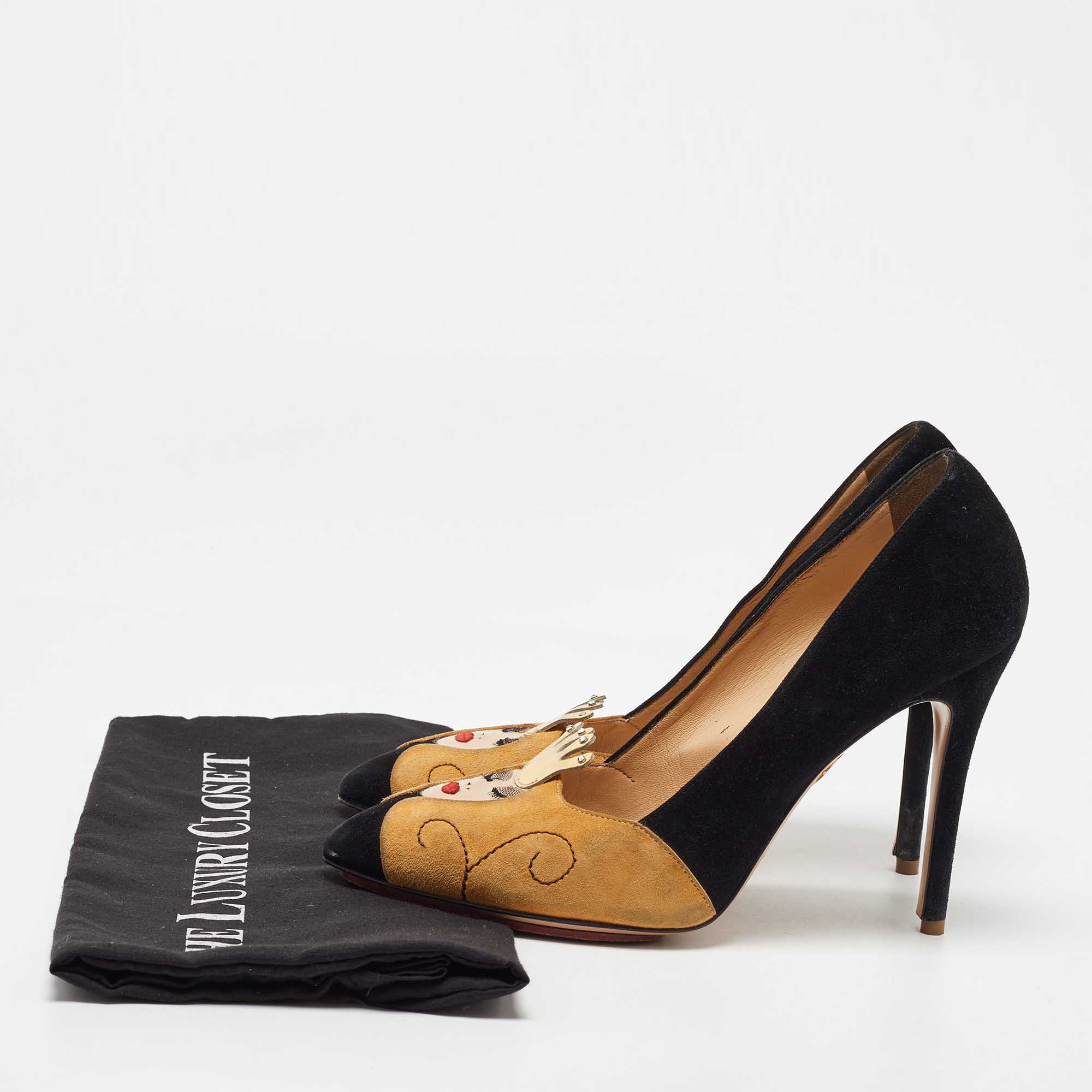 Charlotte Olympia Black/Yellow Suede Sleeping Beauty Pumps Size 37.5