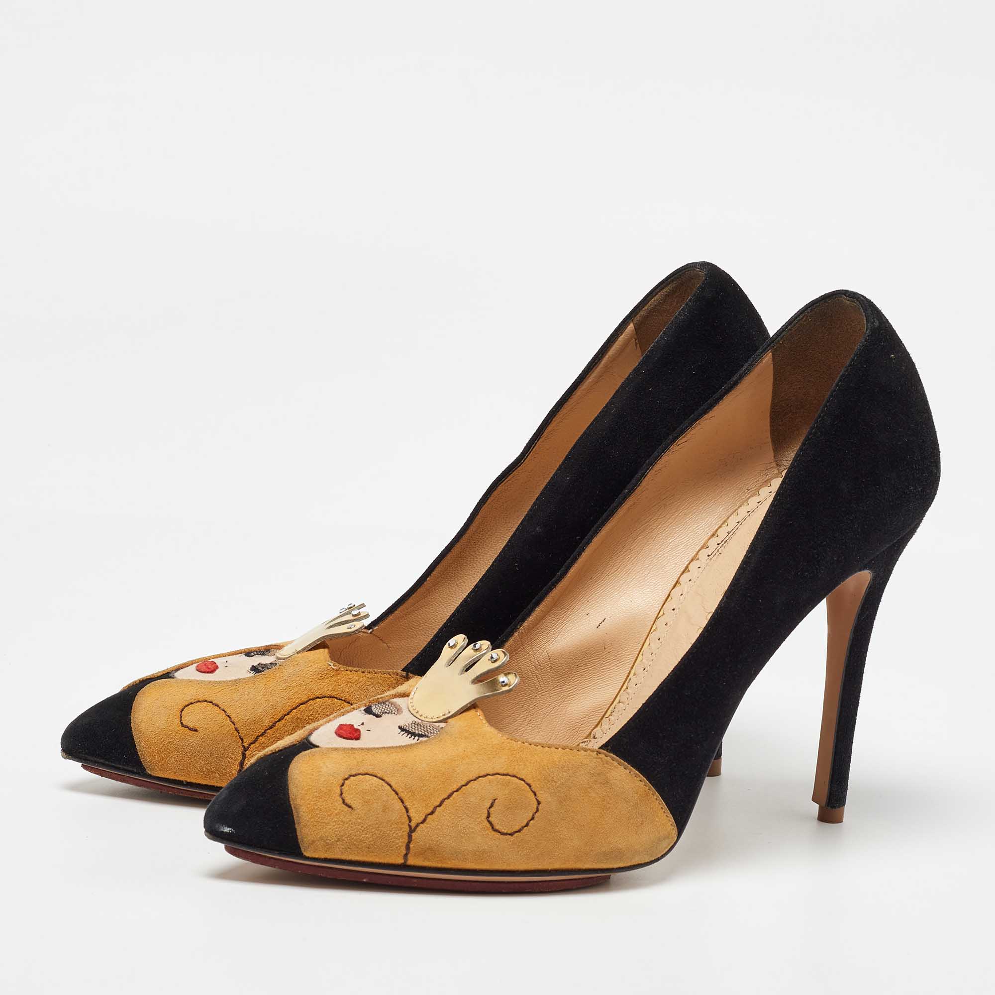 Charlotte Olympia Black/Yellow Suede Sleeping Beauty Pumps Size 37.5