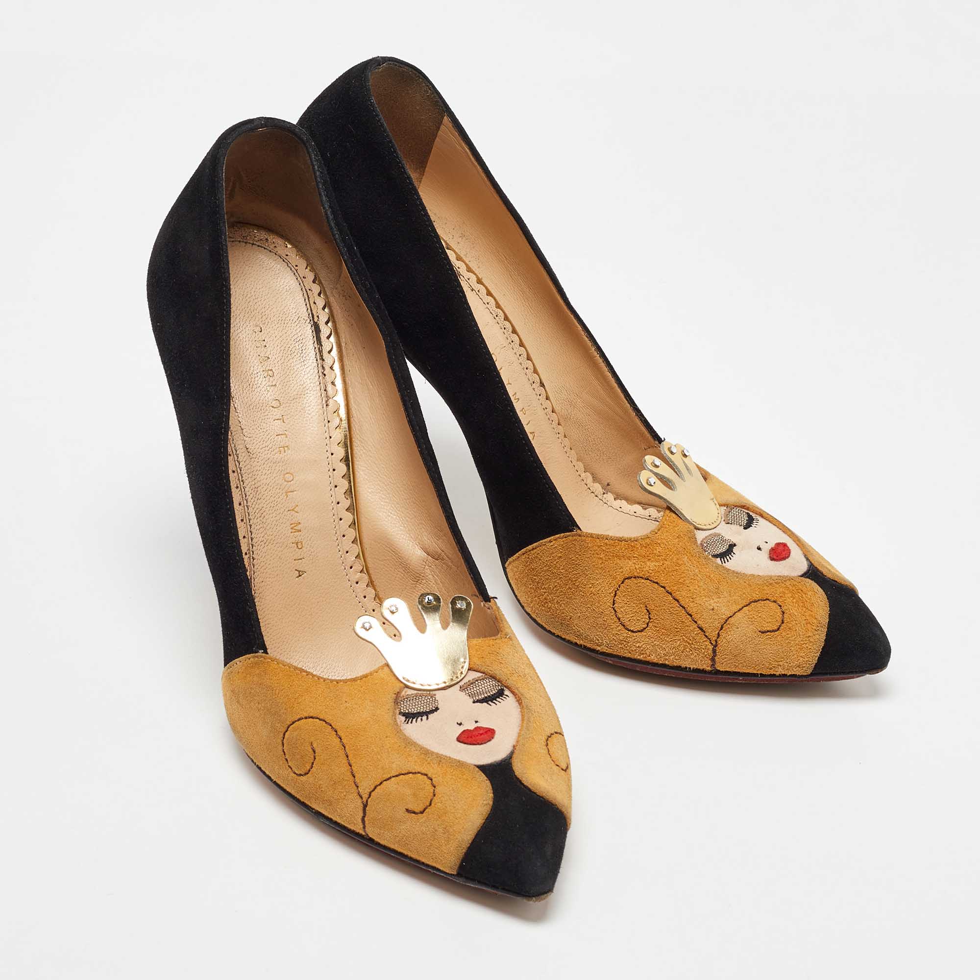 Charlotte Olympia Black/Yellow Suede Sleeping Beauty Pumps Size 37.5