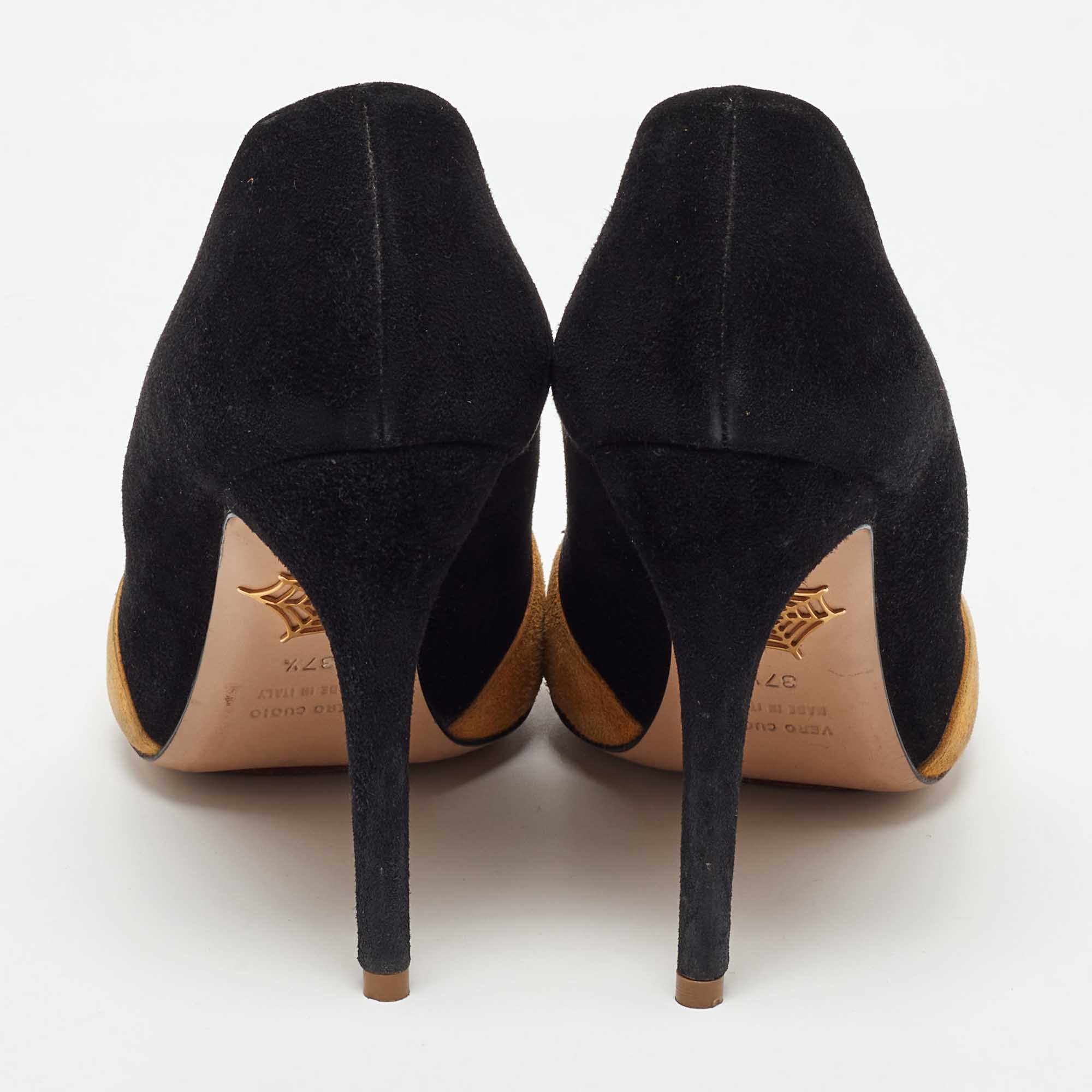 Charlotte Olympia Black/Yellow Suede Sleeping Beauty Pumps Size 37.5