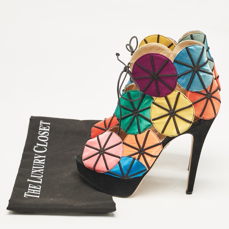 Charlotte Olympia Multicolor Satin And Suede Parasol Platform Sandals Size 37.5