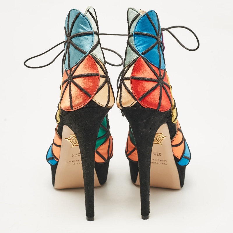 Charlotte Olympia Multicolor Satin And Suede Parasol Platform Sandals Size 37.5