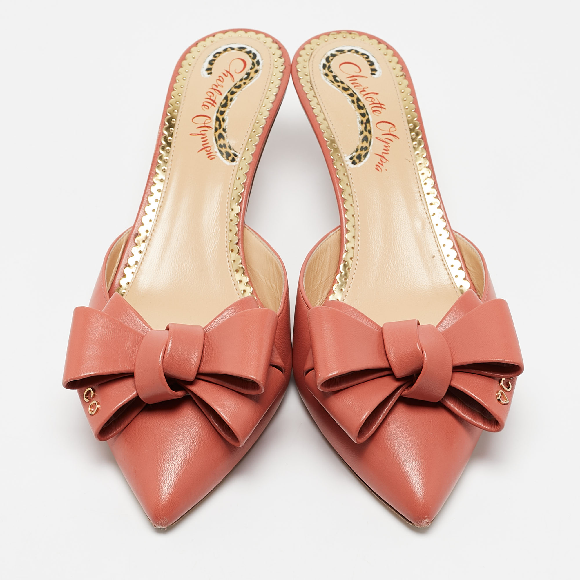 Charlotte Olympia Pink Satin Sophie Mules Size 38.5