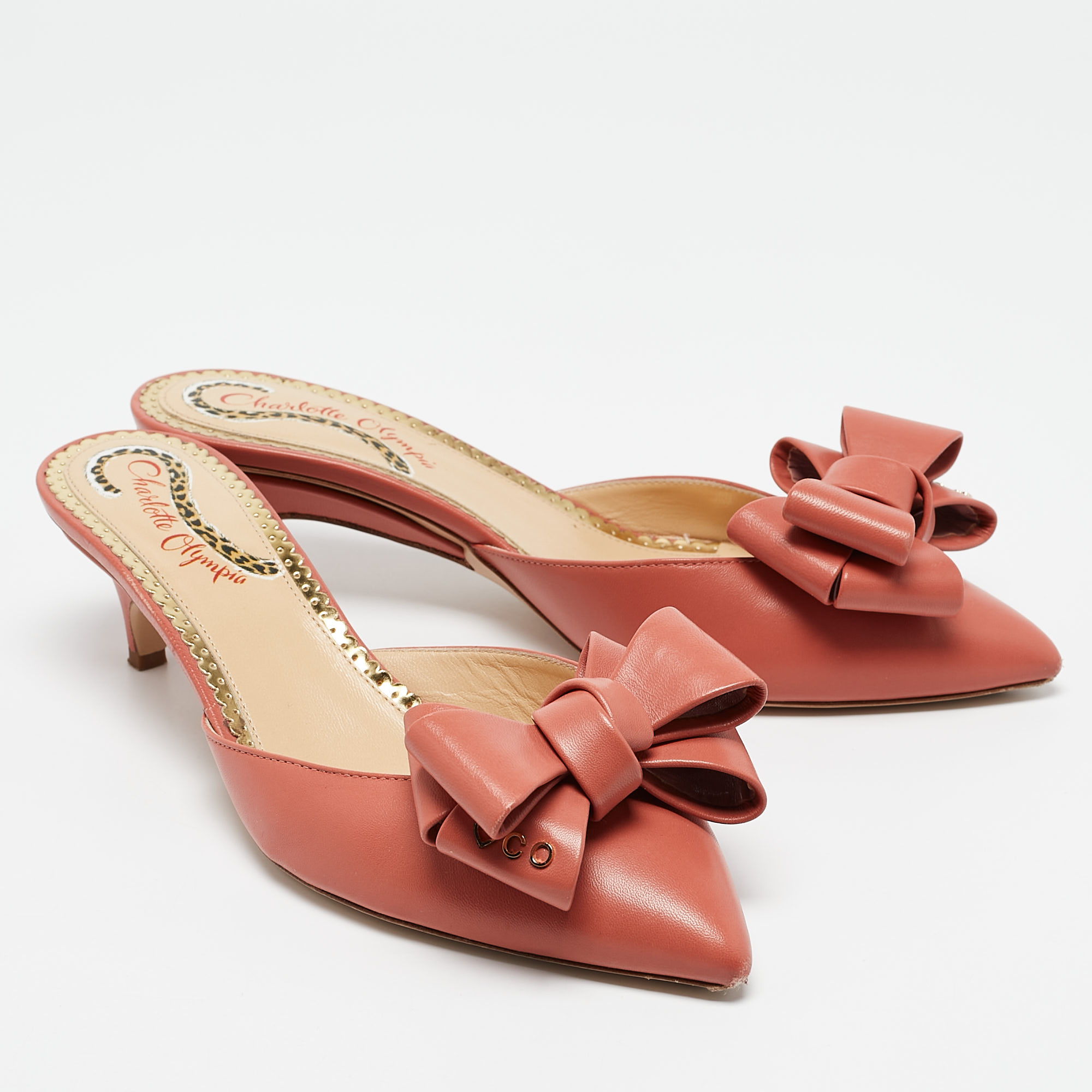 Charlotte Olympia Pink Satin Sophie Mules Size 38.5