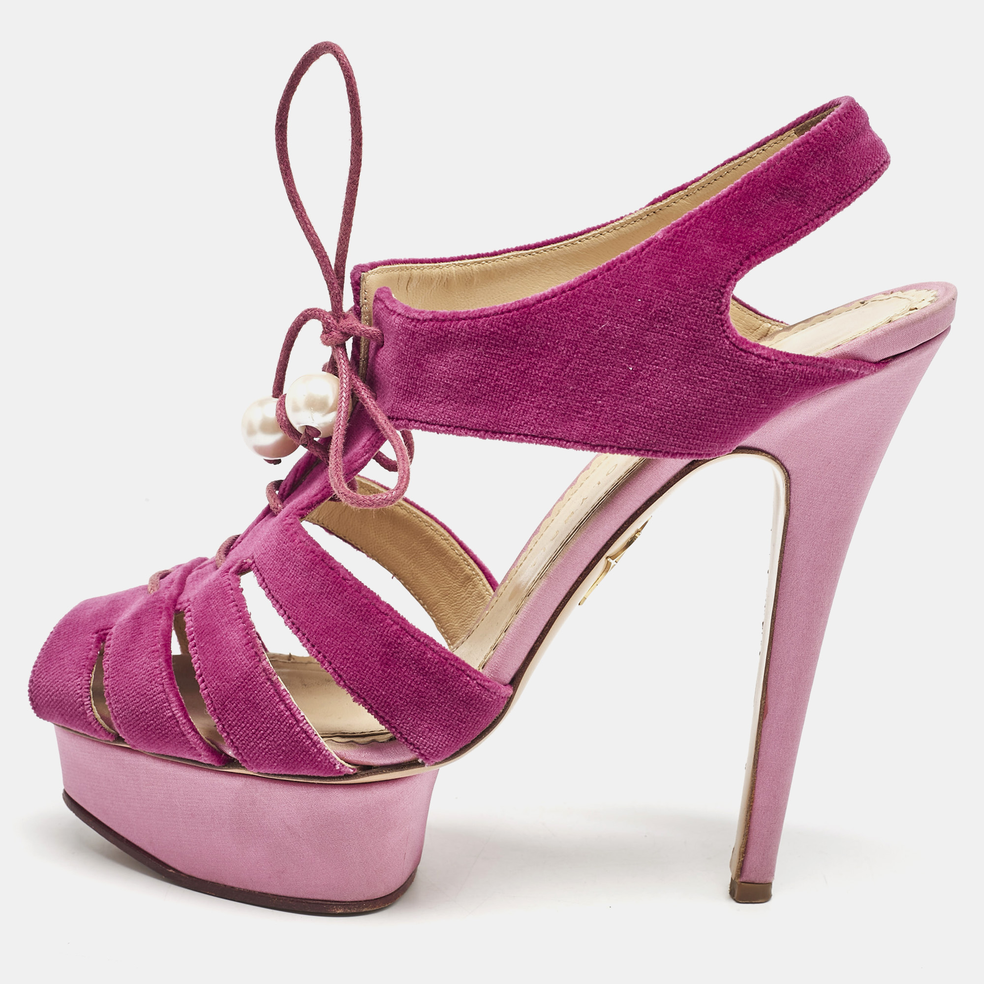 Charlotte Olympia Pink/Purple Velvet Lace Up Platform Sandals Size
Charlotte Olympia Pink/Purple Velvet Lace Up Platform Sandals Size
