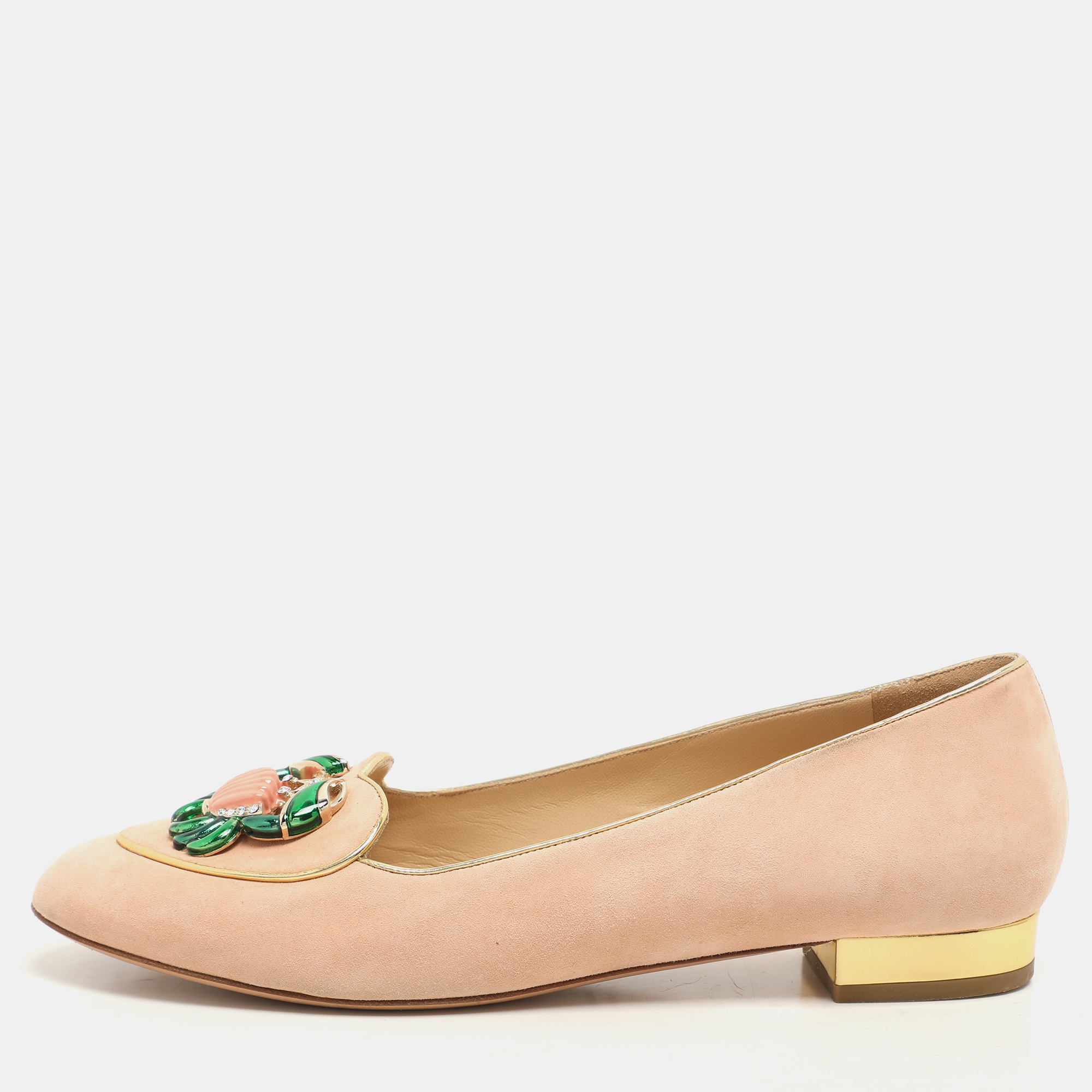 Charlotte Olympia Peach Suede Birthday Zodiac Cancer Ballet Flats Size 40, Pink
Charlotte Olympia Peach Suede Birthday Zodiac Cancer Ballet Flats Size 40, Pink