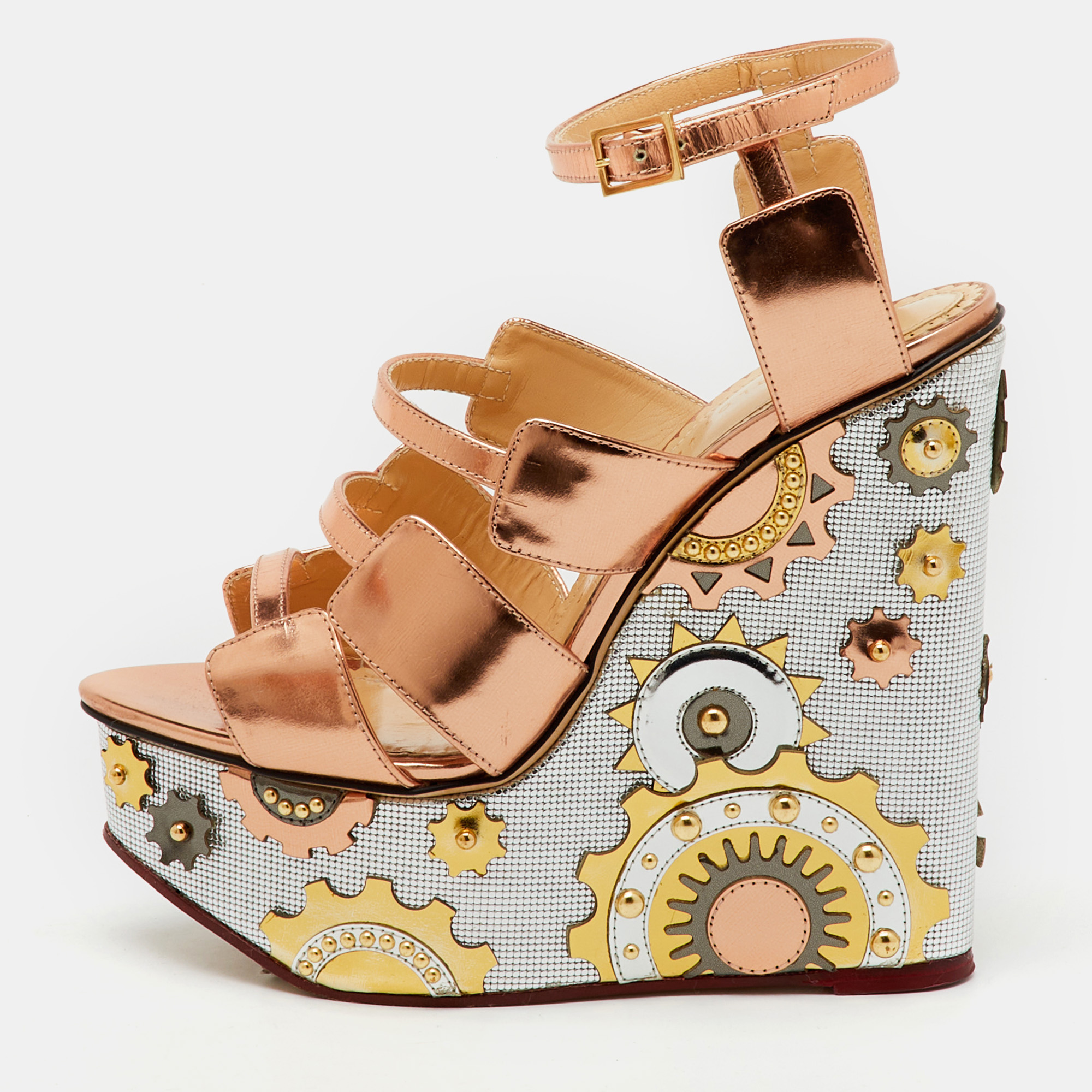 Charlotte Olympia Rose Gold Leather Platform Wedge Sandals Size, Metallic
Charlotte Olympia Rose Gold Leather Platform Wedge Sandals Size, Metallic