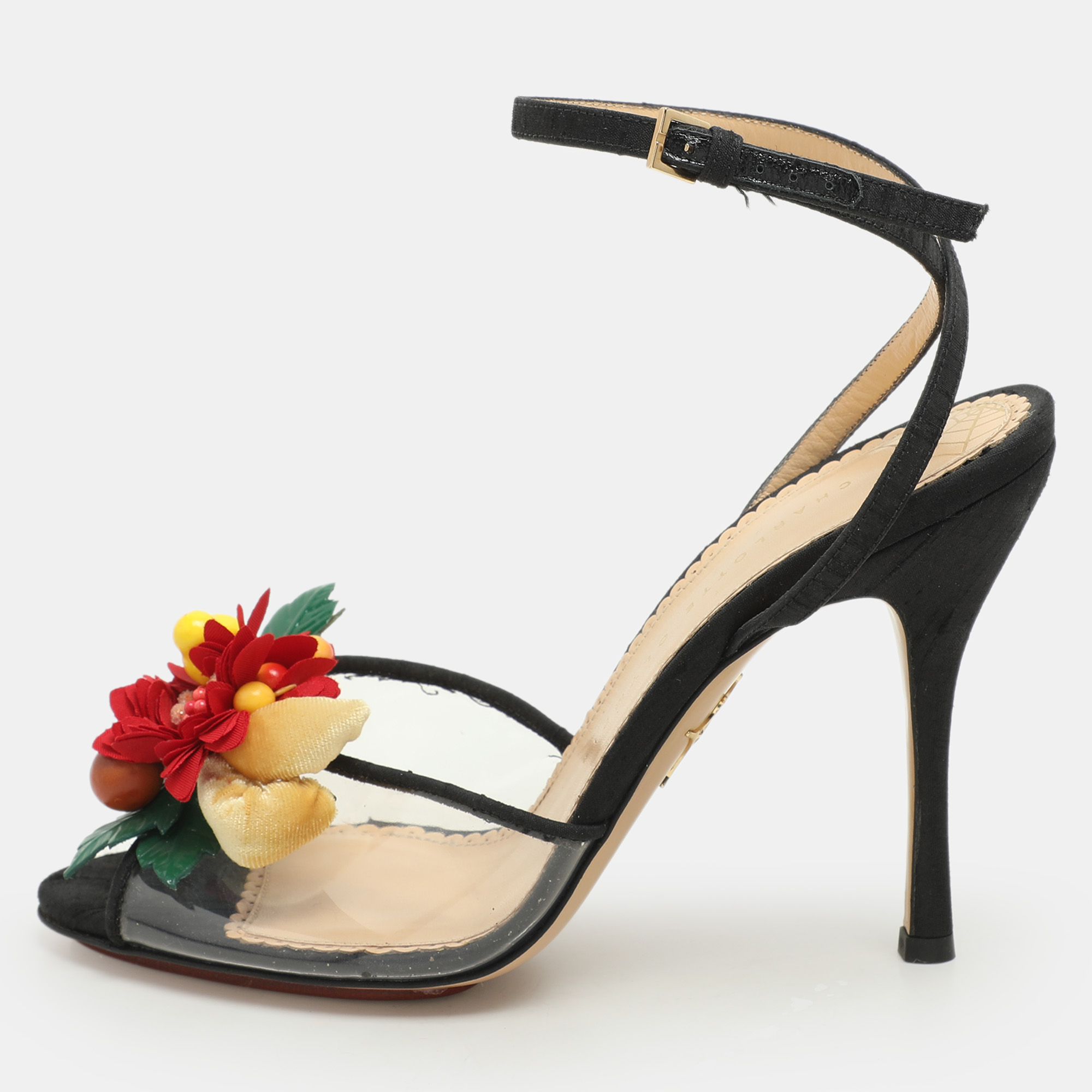 Charlotte Olympia Black Canvas Trims And PVC Tropicana Ankle Strap Sandals Size
Charlotte Olympia Black Canvas Trims And PVC Tropicana Ankle Strap Sandals Size
