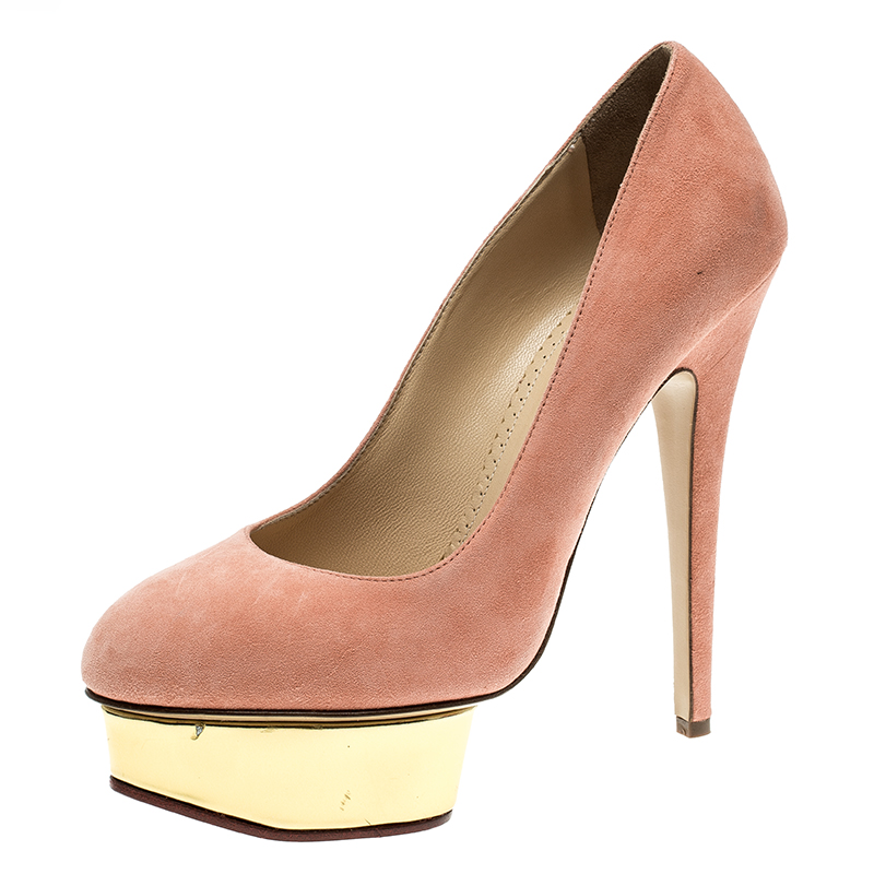 Charlotte olympia salmon pink suede dolly platform pumps size 39