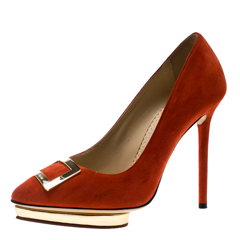 Charlotte olympia red suede fairest of them all platform pumps size 36.5