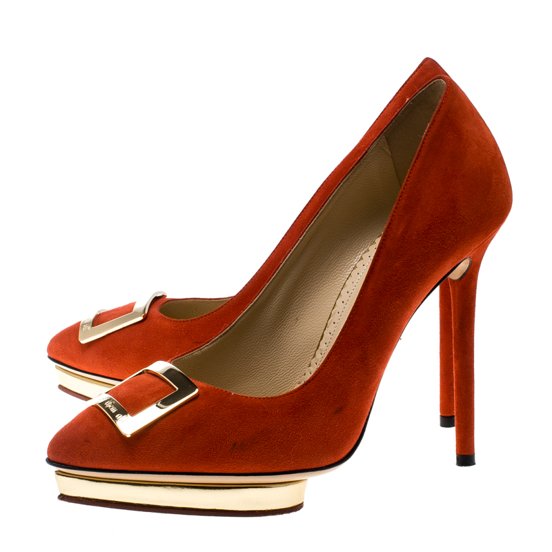 Charlotte Olympia Red Suede Fairest Of Them All Platform Pumps Size 36.5