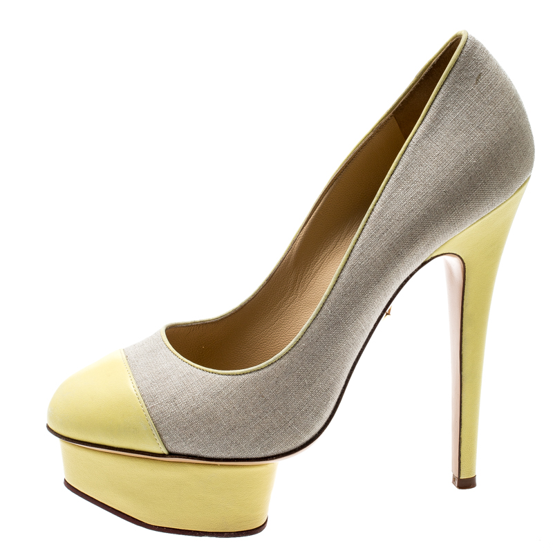 Charlotte Olympia Yellow Leather And Beige Canvas Dolly Platform Pumps Size
Charlotte Olympia Yellow Leather And Beige Canvas Dolly Platform Pumps Size