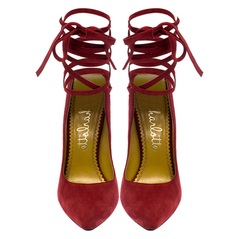 Charlotte Olympia Red Suede Sabine Wrap Pumps Size 36
