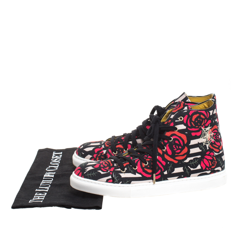 Charlotte Olympia Multicolor Rose Print Canvas High Top Sneakers Size 38.5