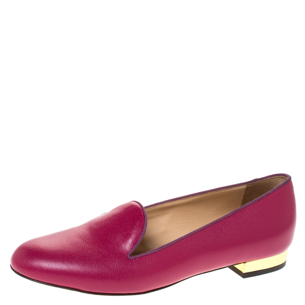 Image of Charlotte Olympia Pink Leather Loafers Size .