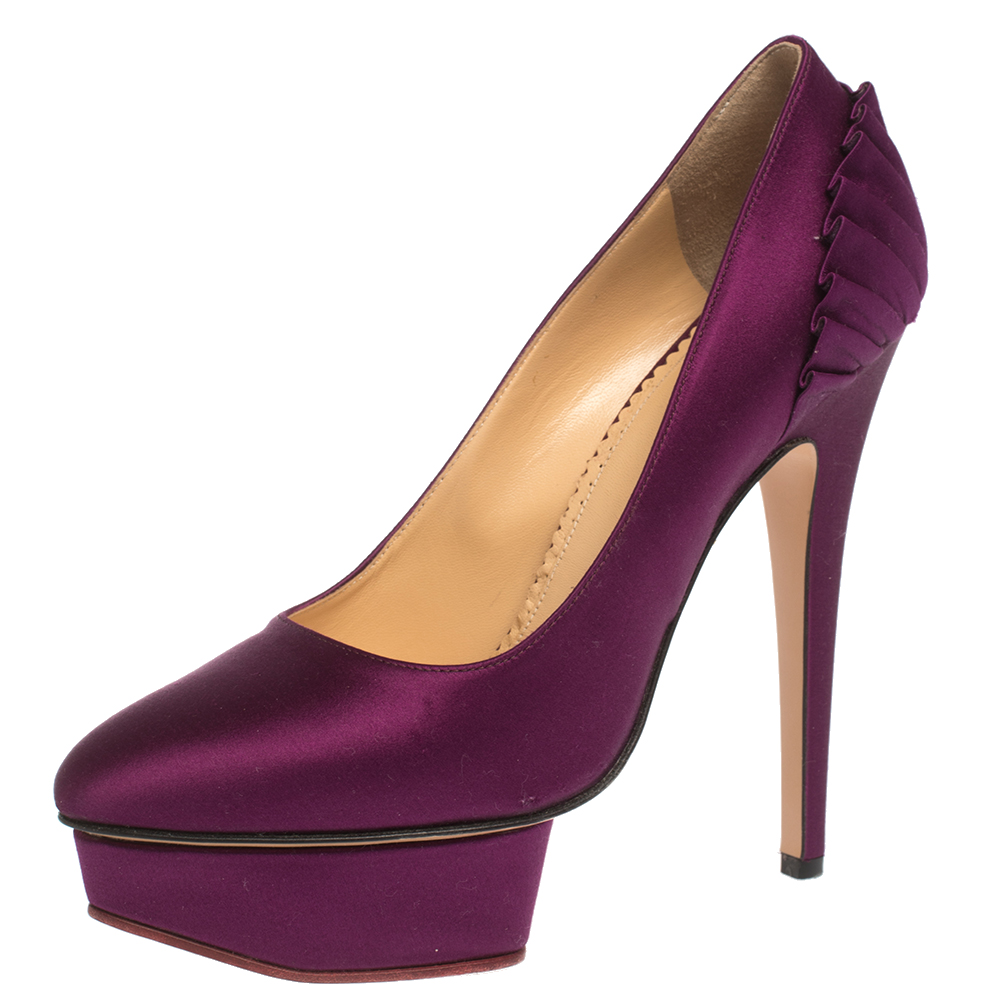 Charlotte olympia purple satin paloma fan pleat platform pumps size 38