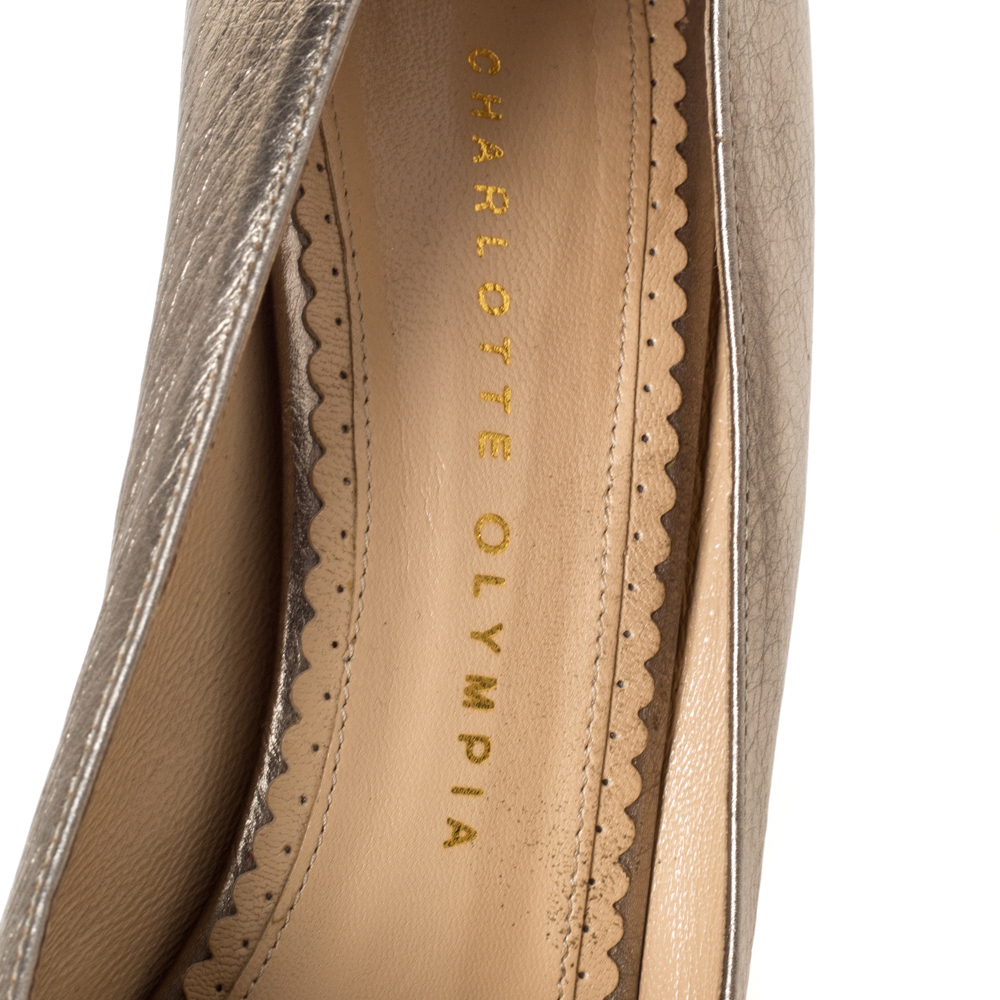 Charlotte Olympia Metallic Gold Leather Dolly Platform Pumps Size 39.5