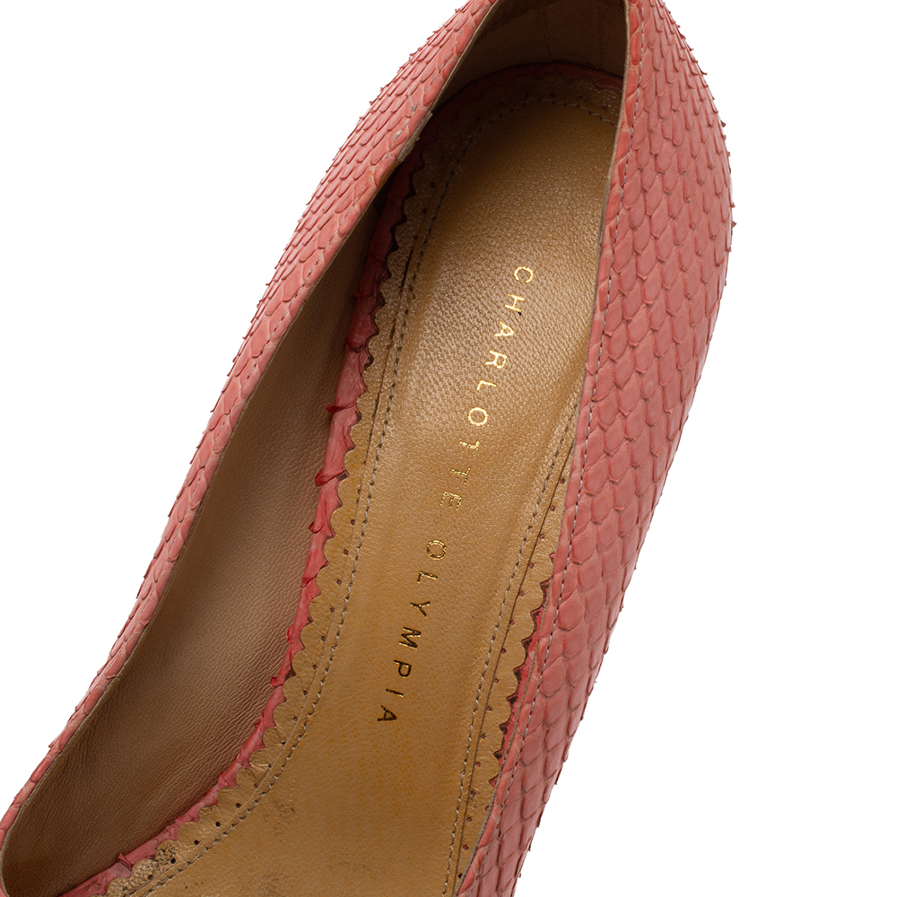 Charlotte Olympia Coral Red Python Dolly Platform Pumps Size 39