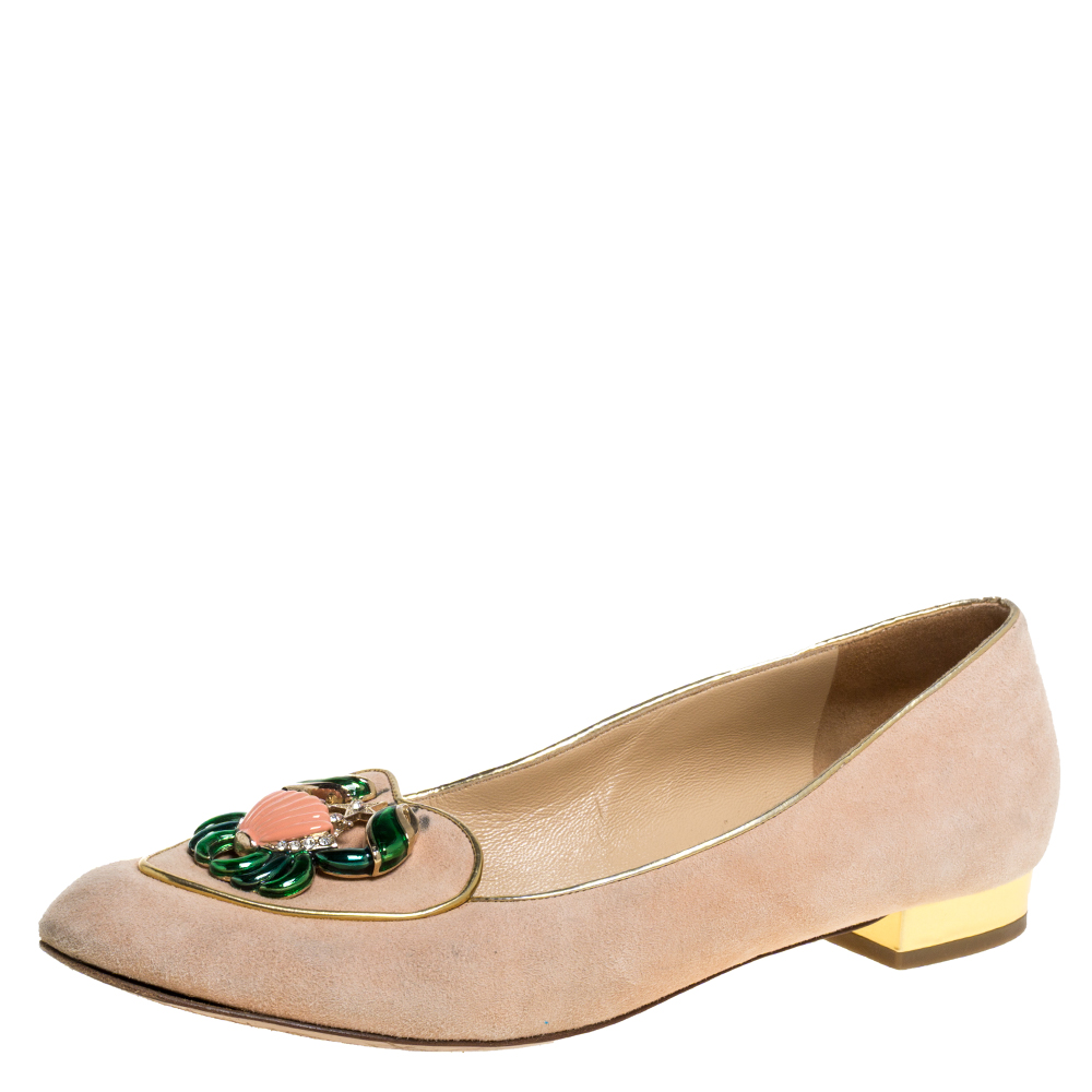 Charlotte olympia peach suede birthday zodiac cancer ballet flats size 40