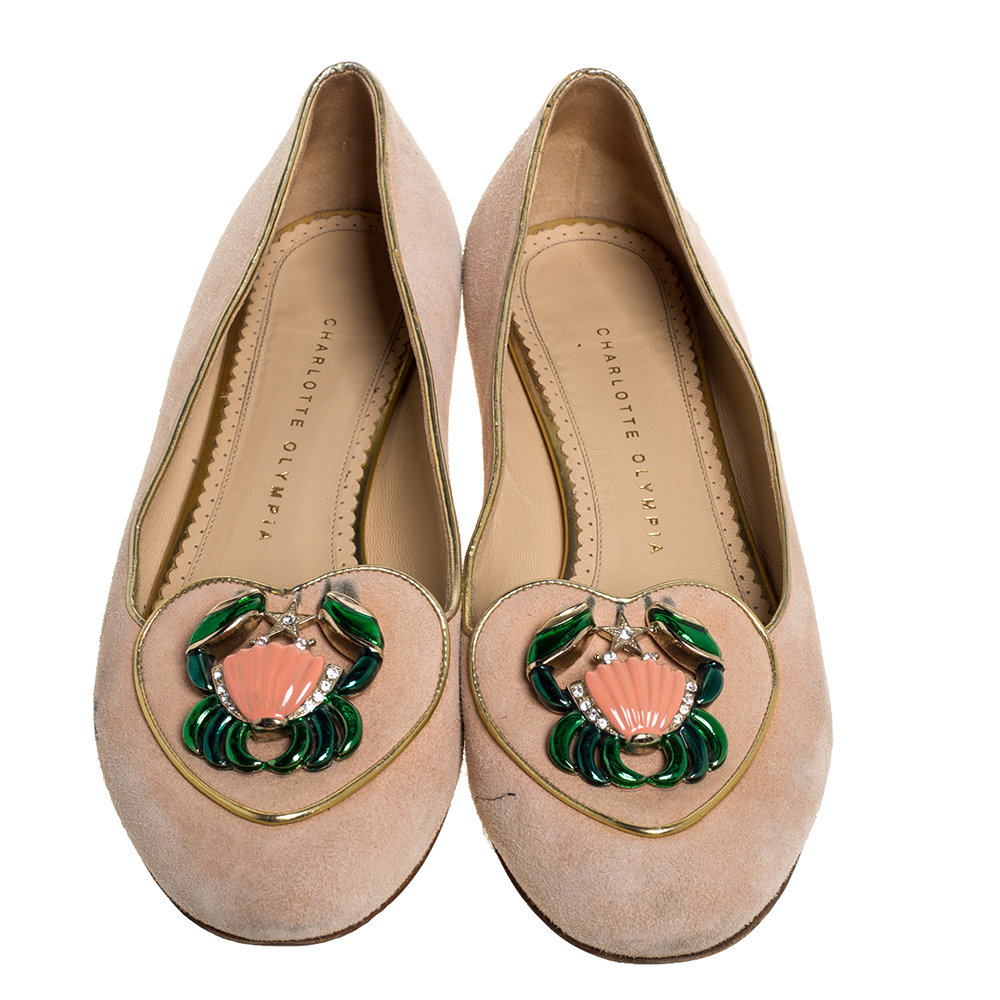 Charlotte Olympia Peach Suede Birthday Zodiac Cancer Ballet Flats Size 40