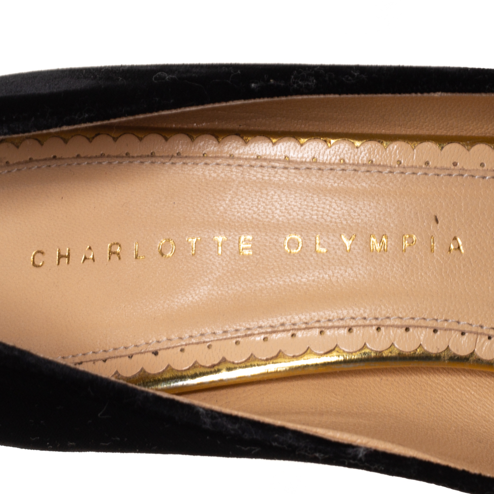 Charlotte Olympia Black Velvet Dolly Pumps Size 38