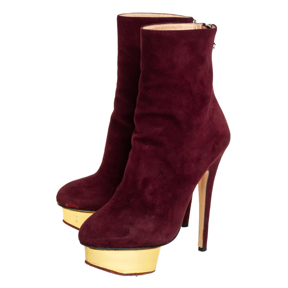 Charlotte Olympia Burgundy Suede  Ankle Boots Size 36