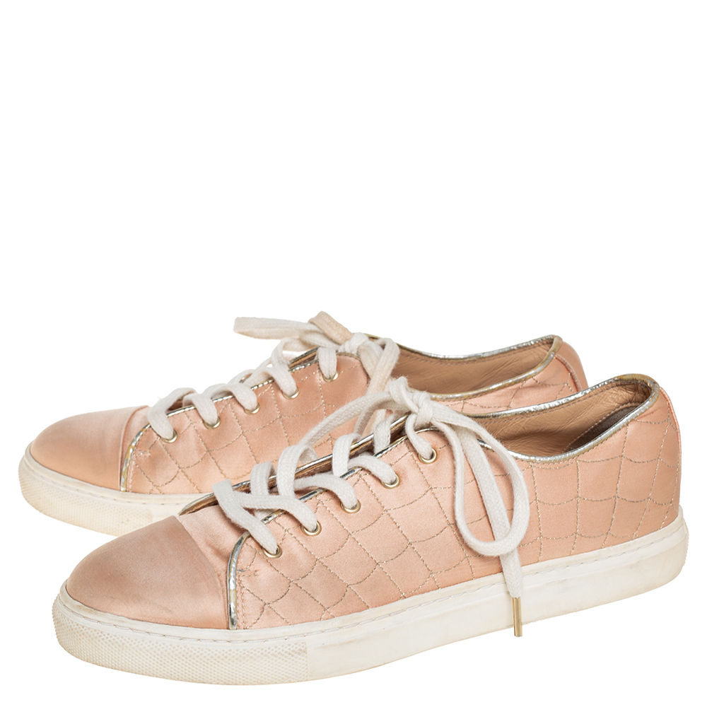 Charlotte Olympia Peach Satin Web Low Top Sneakers Size 36.5