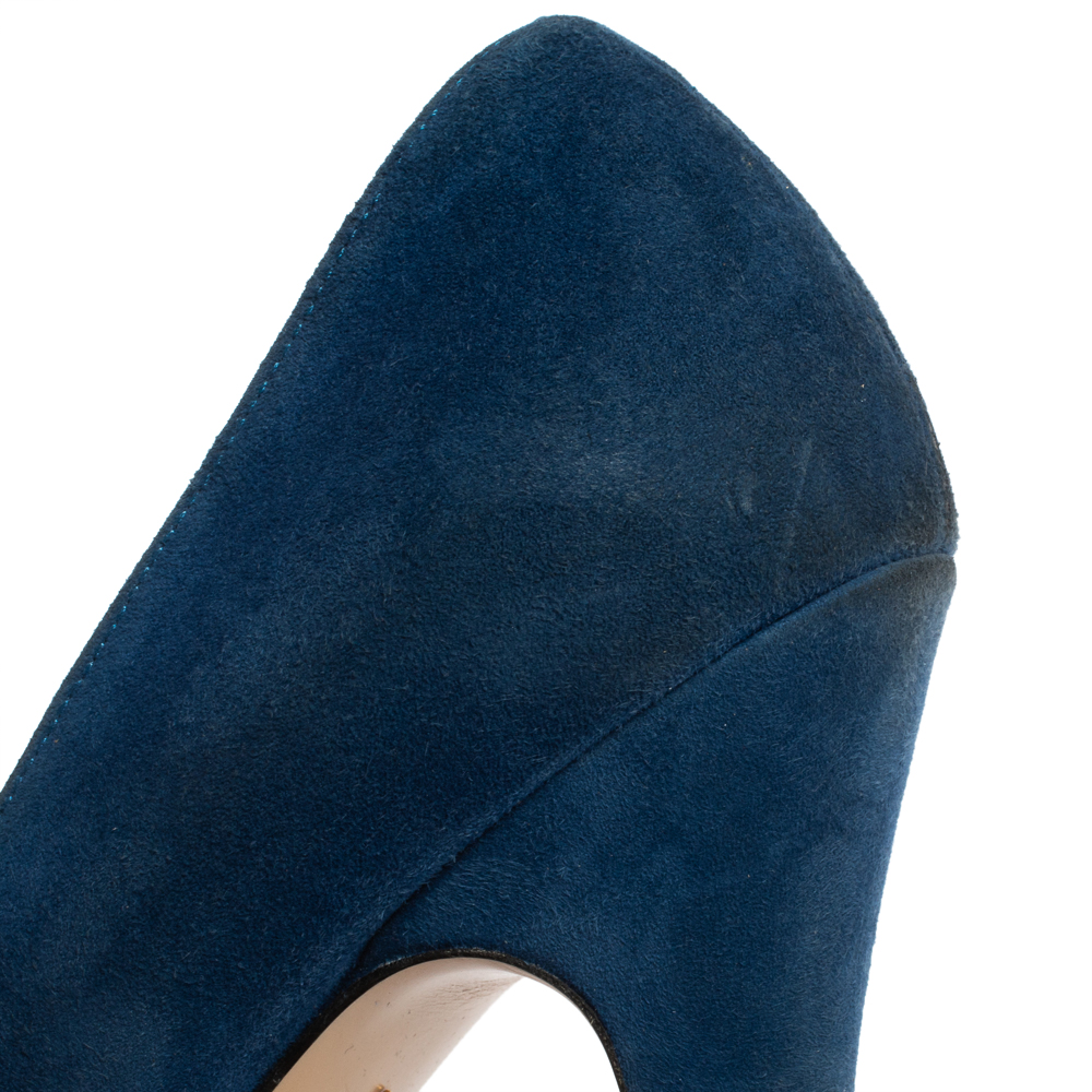 Charlotte Olympia Blue Suede Dolly Platform Pumps Size 38.5