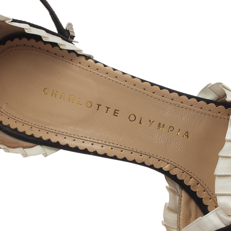 Charlotte Olympia Black Satin Masquerade Ankle Strap Platform Sandals Size 38