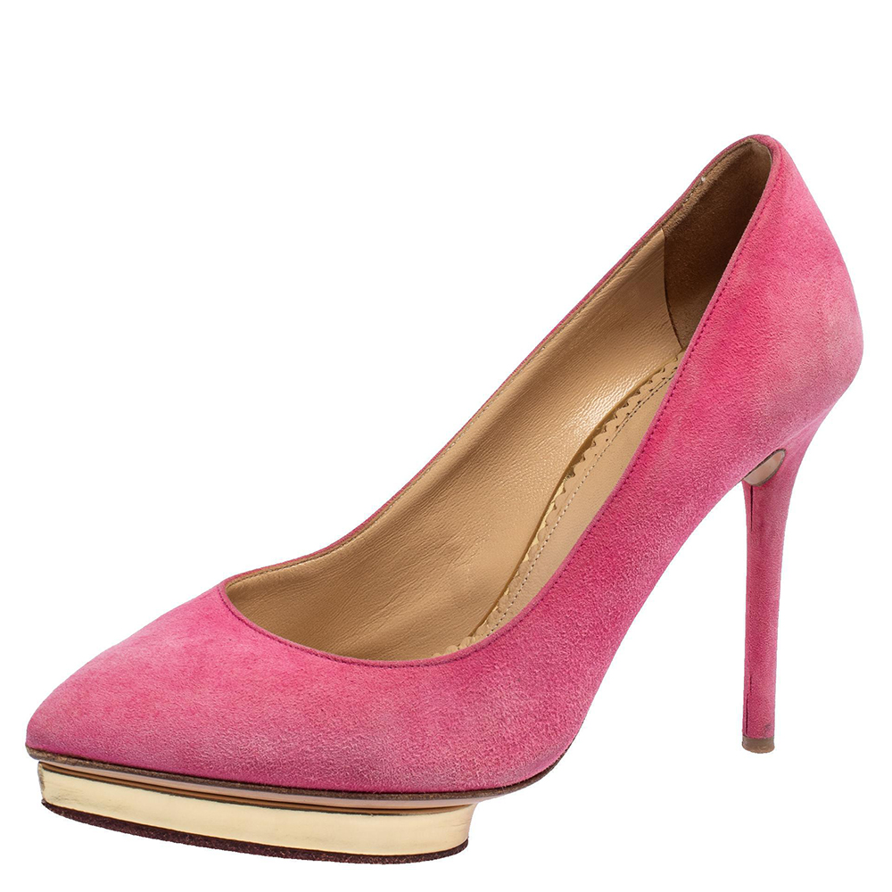 Charlotte Olympia Pink Suede Dotty Pumps Size 36