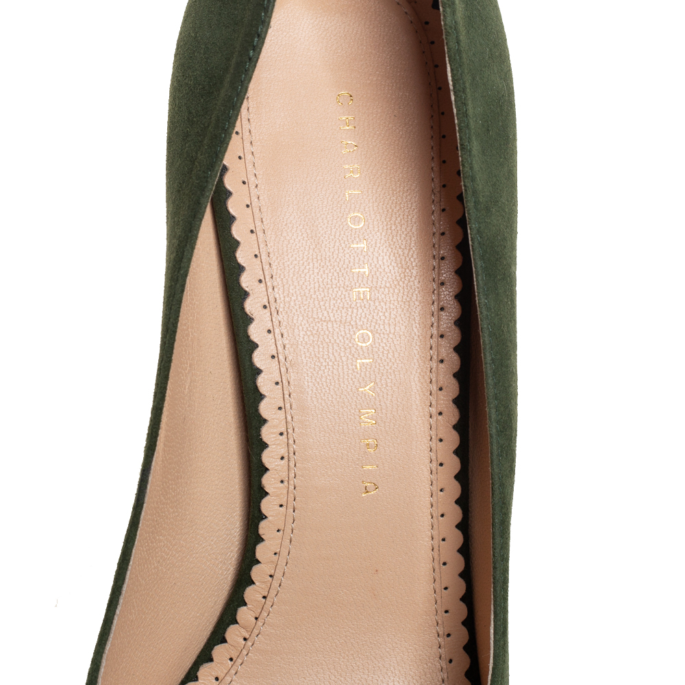 Charlotte Olympia Green Suede Dolly Platform Pumps Size 39