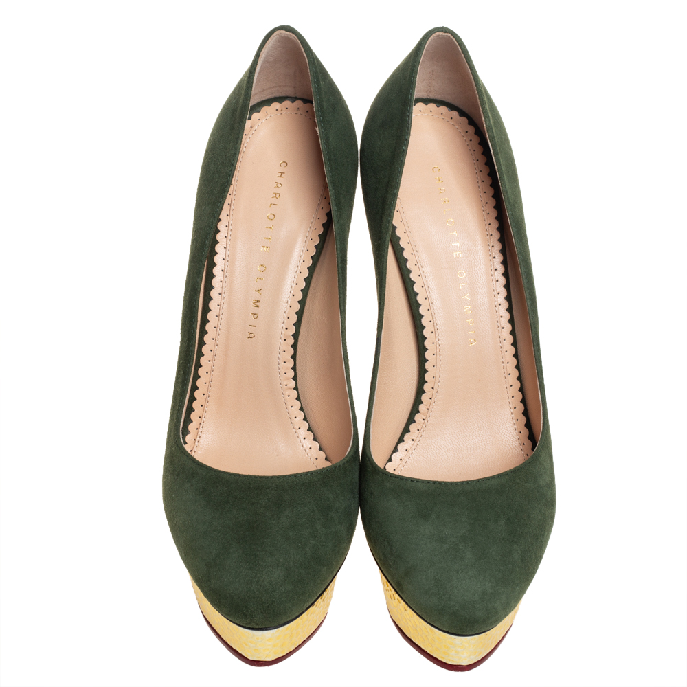 Charlotte Olympia Green Suede Dolly Platform Pumps Size 39