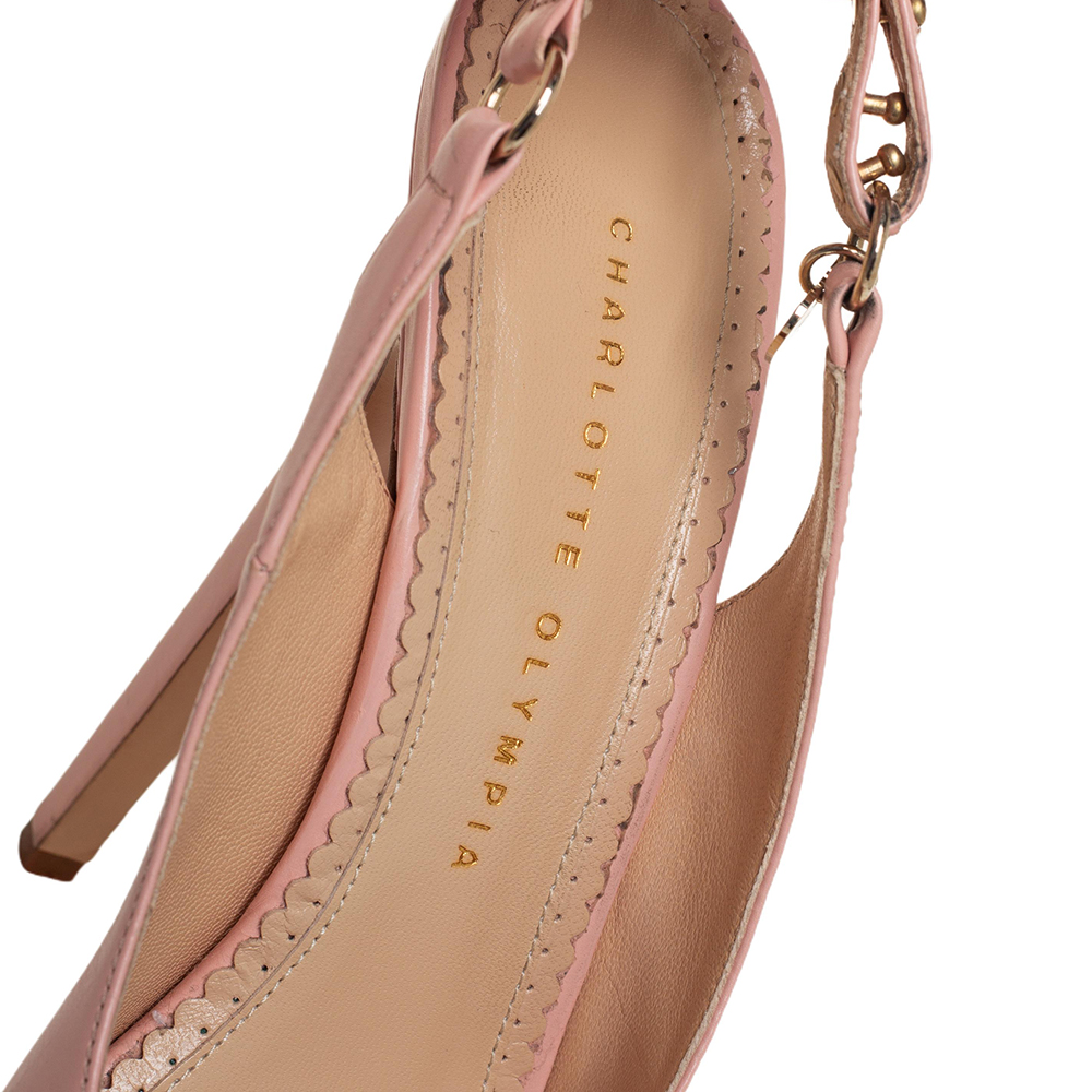 Charlotte Olympia Pale Pink Leather Bon Bon Platform Slingback Sandals Size 39