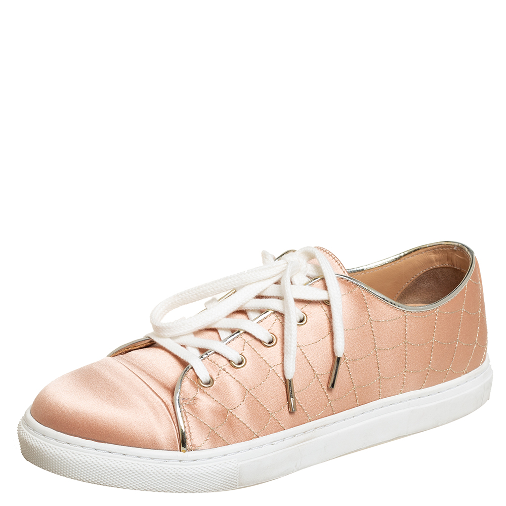 Charlotte Olympia Beige Satin Low Top Sneakers Size 36.5