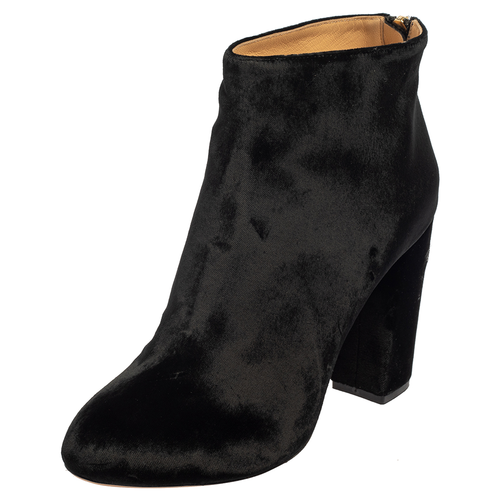 Charlotte Olympia Black Velvet Alba Ankle Boots Size 40