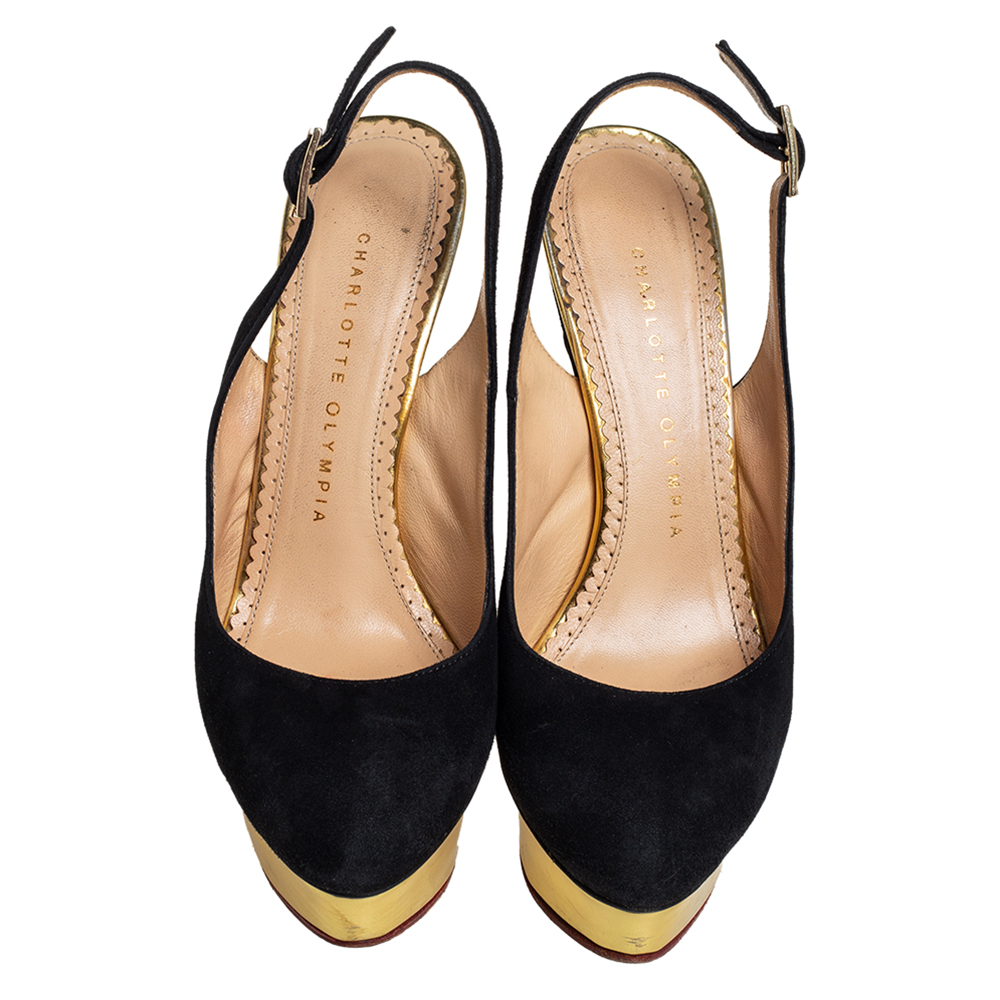 Charlotte Olympia Black Suede Dolly Slingback Pumps Size 36