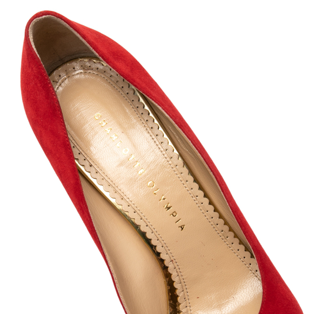 Charlotte Olympia Red Suede Dolly Platform Pumps Size 41
