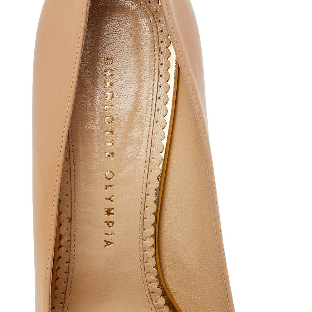 Charlotte Olympia Beige Leather Dolly Platform Pumps Size 40