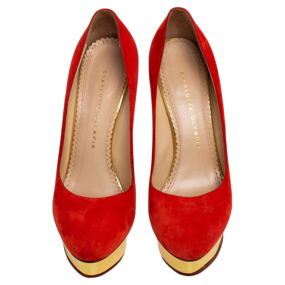 Charlotte Olympia Red Suede Dolly Platform Pumps Size 39