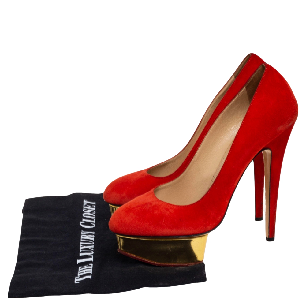 Charlotte Olympia Red Suede Dolly Platform Pumps Size 39