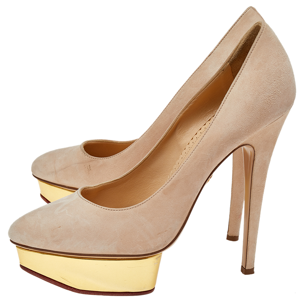 Charlotte Olympia Beige Suede Dolly Pumps Size 38.5