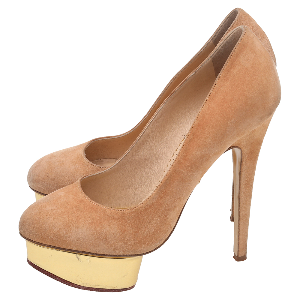 Charlotte Olympia Brown Suede Dolly Platform Pumps Size 37.5