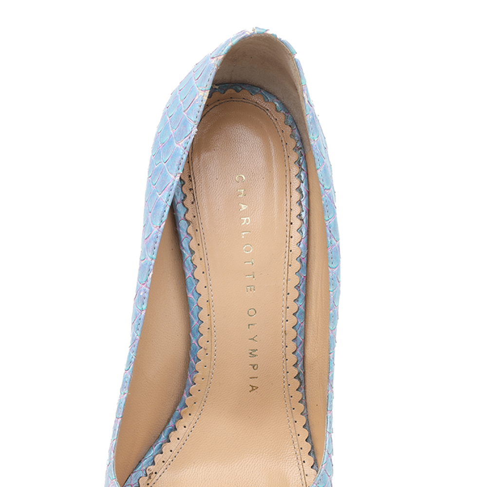 Charlotte Olympia Blue Python Leather Monroe Pointed Toe Pumps Size 35