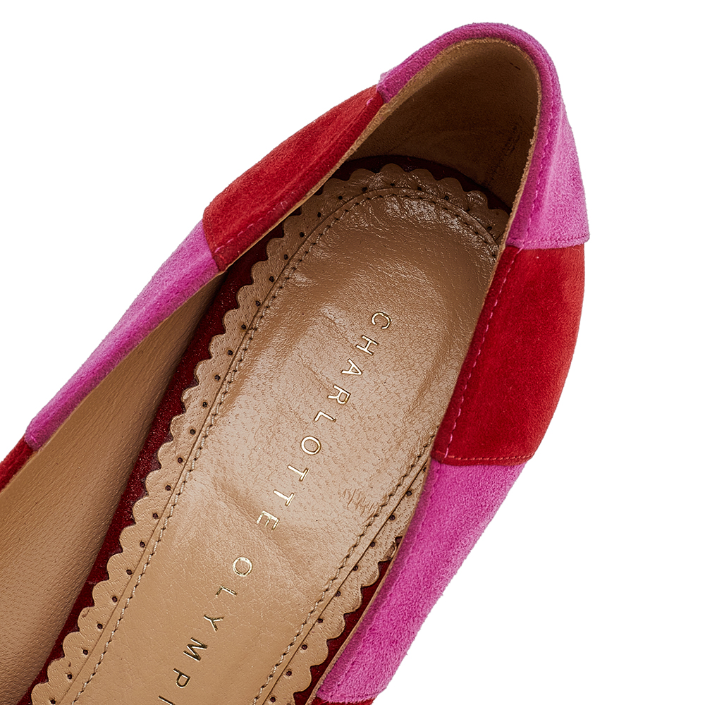 Charlotte Olympia Pink/Red Suede Striped Priscilla Platform Pumps Size 38