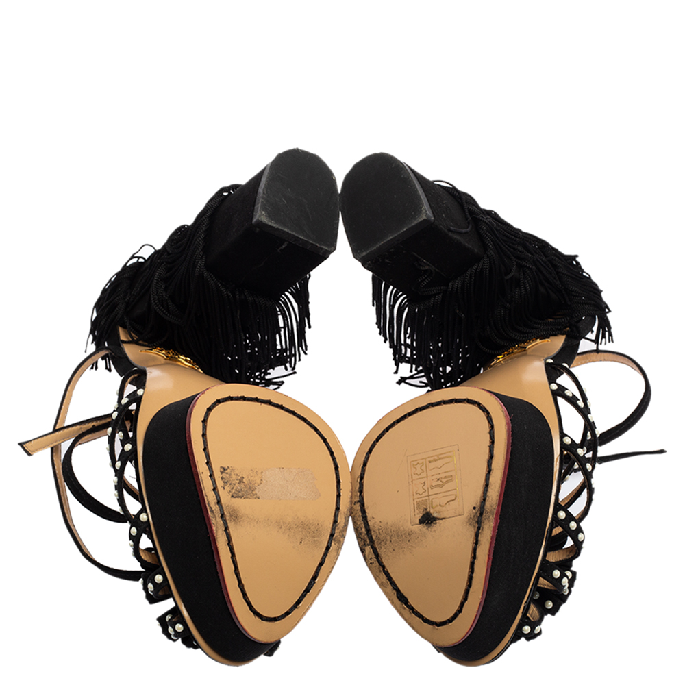 Charlotte Olympia Black Satin Miss Cha Cha Platform Sandals Size 37