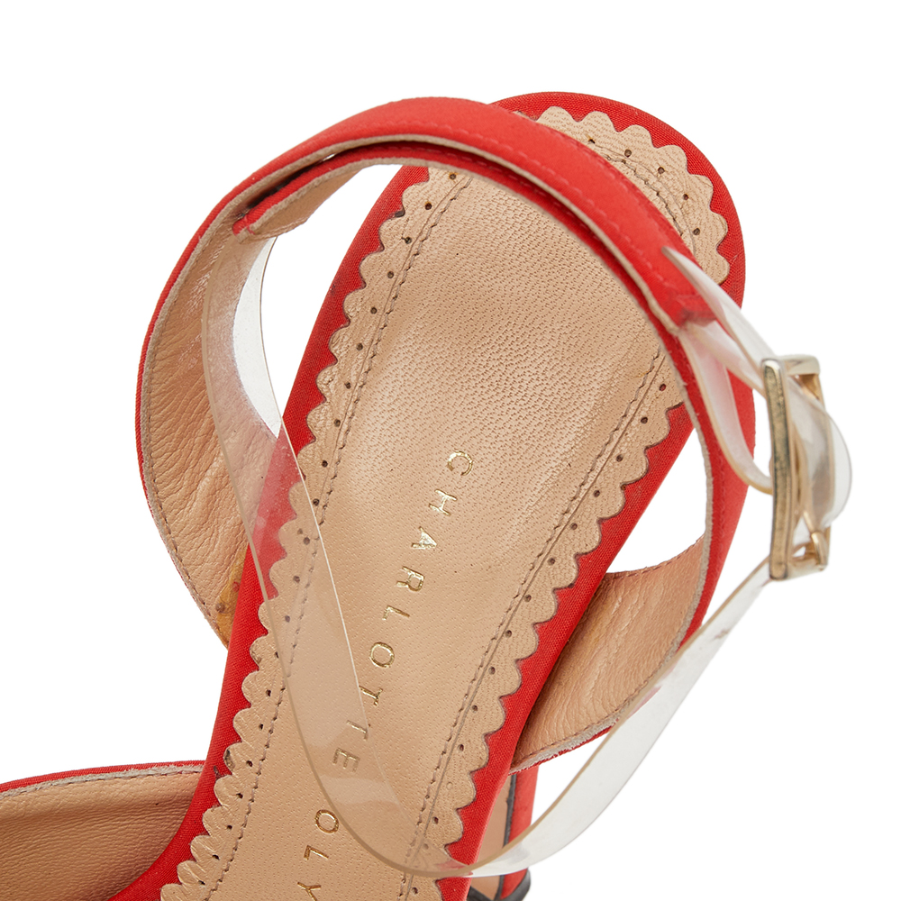 Charlotte Olympia Orange Satin Serena Bow Ankle Strap Platform Sandals Size 35