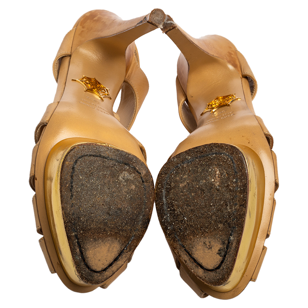 Charlotte Olympia Beige Leather Cut-Out Zipper Detail Platform Sandals Size 36.5